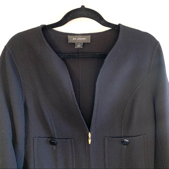 St. John black 3/4th zip blazer jacket size 8 - Picture 3 of 7